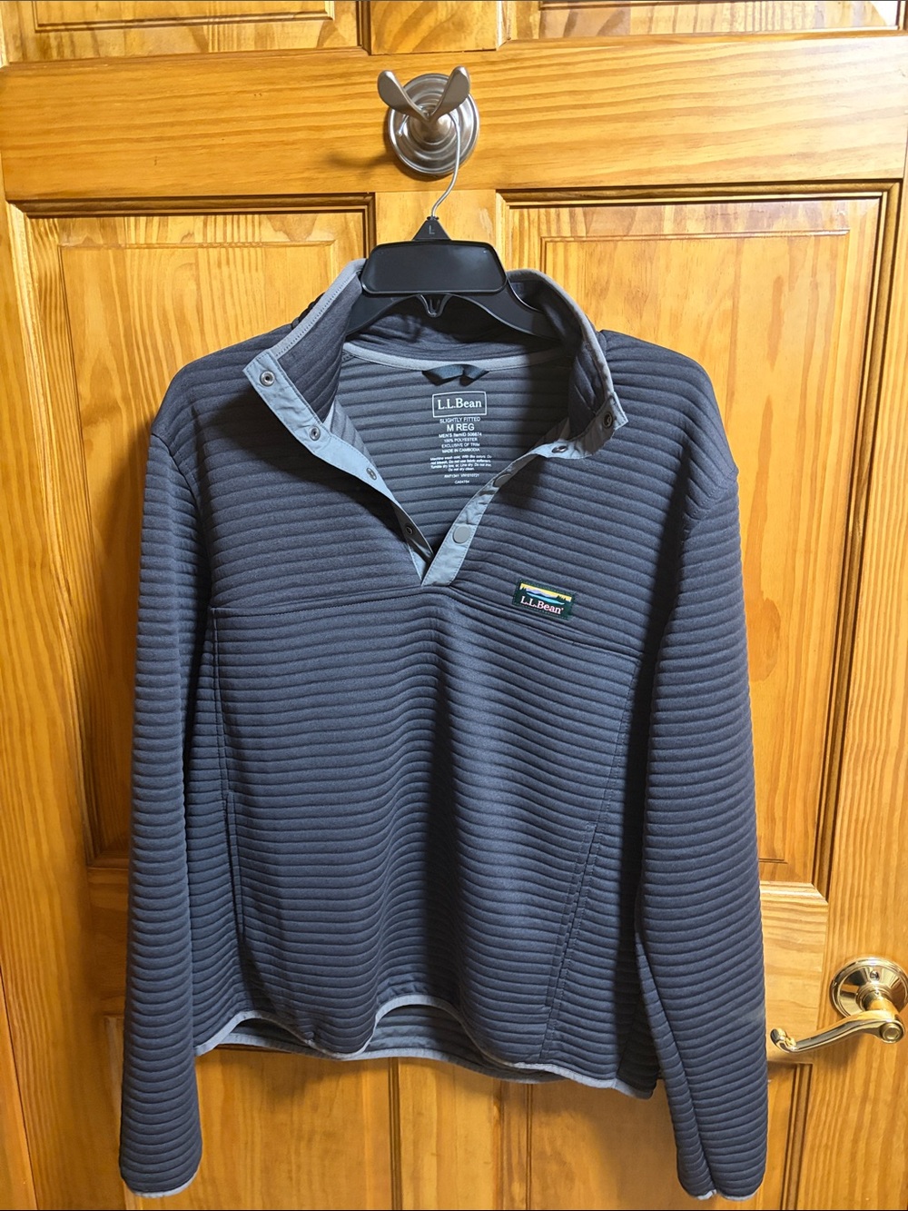 L.L. Bean Charcoal Quilted Button Pullover